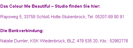 Bankverbindung und Studioanschrift in Schloß Holte – Stukenbrock